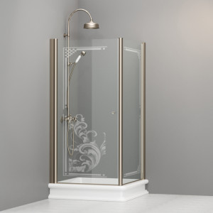 9149N3 Душевая кабина DX с распашной дверью и фиксированной боковой частью для душевого поддона квадрат 100x100, цвет Бронзовый Kerasan RETRO Италия