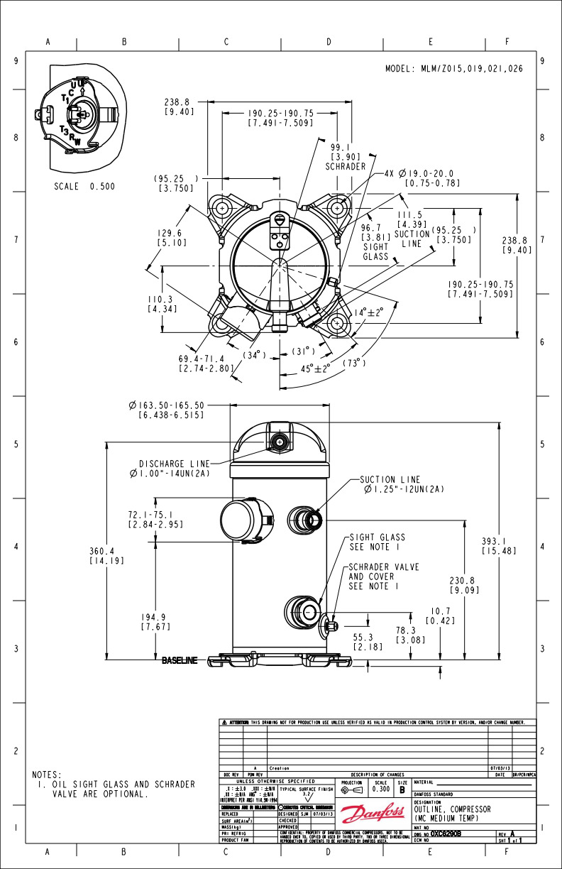 Danfoss MLZ — герметичные спиральные компрессоры MLZ058T2LC9A Компрессор спиральный 121L8683  - Вид №14
