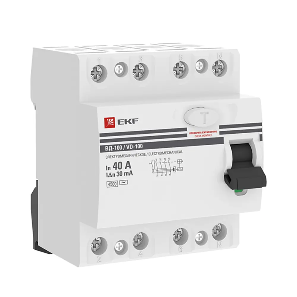 УЗО EKF ВД-100 4P 40 А 30 мА 4.5 кА АС elcb-4-40-30-em-pro 82423039 STLM-2128170 
