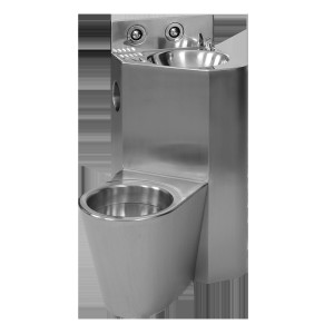 94081 Антивандальный угловой комплект унитаза с умывальником, напольный унитаз налево SANELA