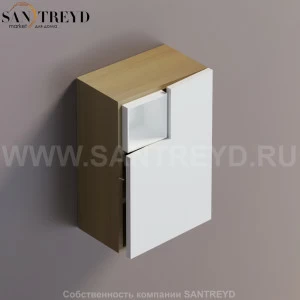 FLAT V Подвесной шкаф с мыльницей с петлями справа. Отделка: натуральный дуб и белая краска. AFXMO237042RTZ