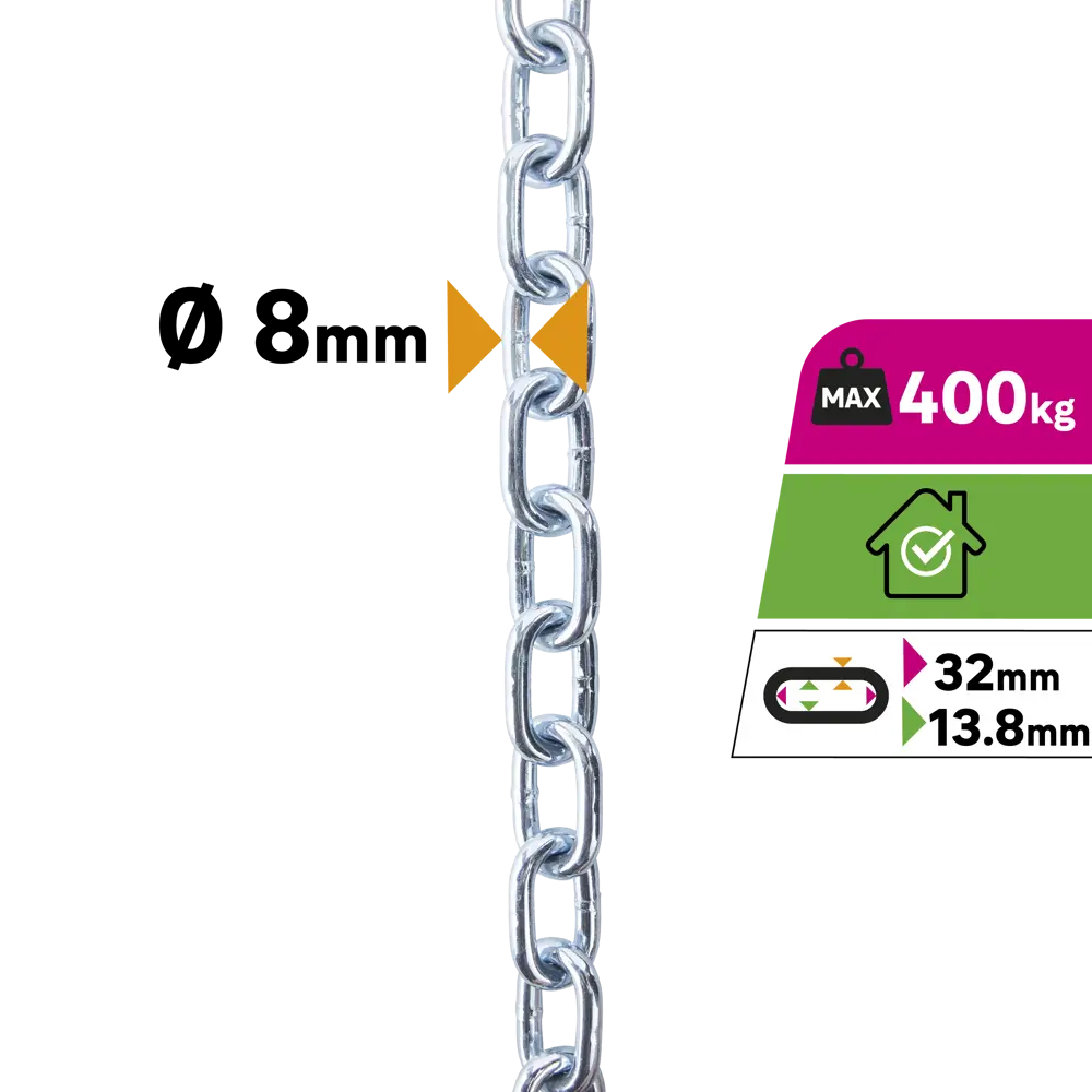 Цепь Standers оцинкованная сталь короткое звено 8 мм 5 м/уп STLM-2121144 - Вид №1