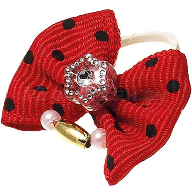 ПР0047671 Бантик (пара) красный в черн. горошек (камень звезда + бусинки) V.I.PET 