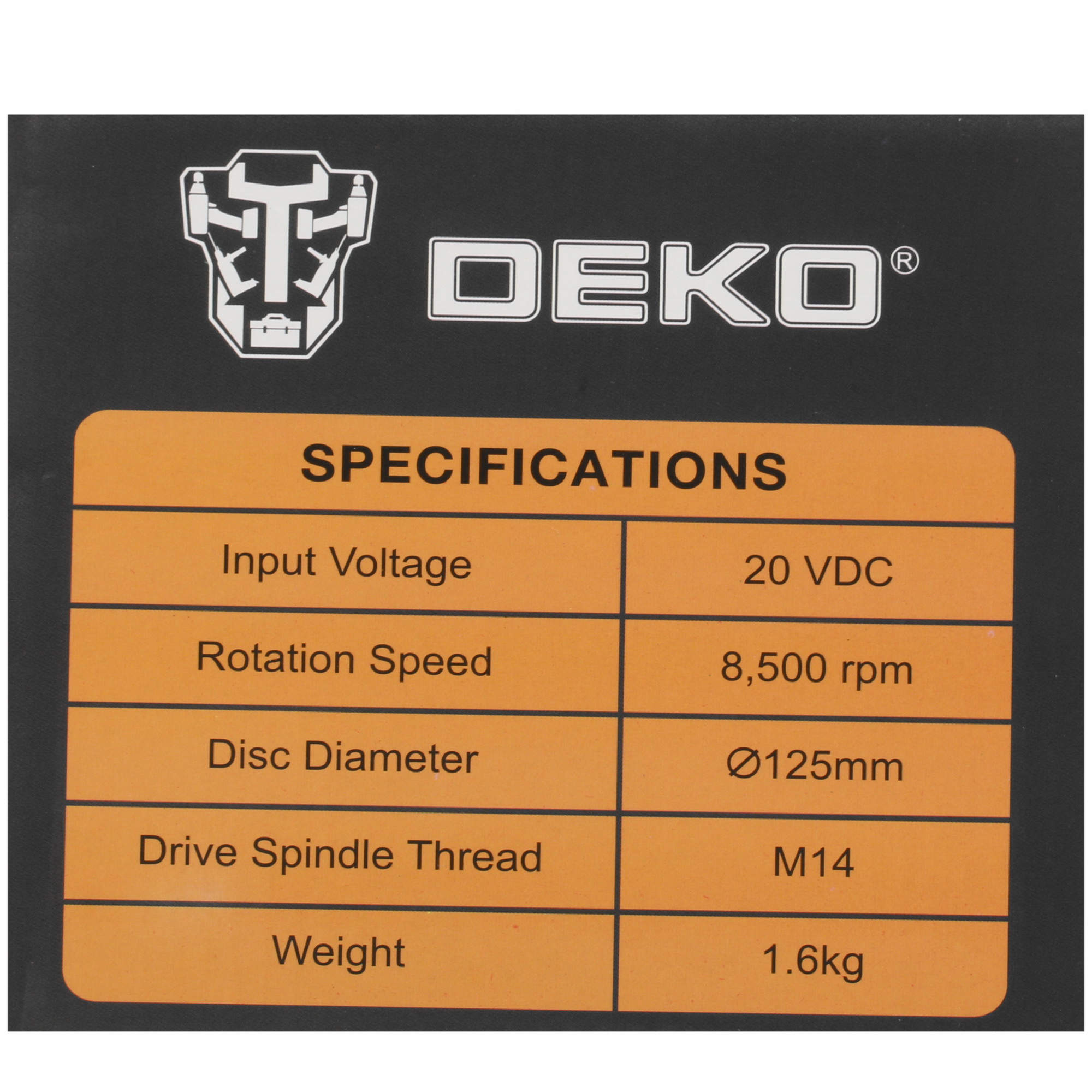 Углошлифовальная машина (УШМ) DEKO DKAG20-125 MAX 20V 5304346 STDN-0099463 - Вид №7