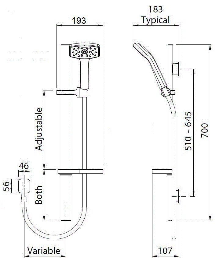 SHWACP Душ с направляющими скольжения Waipori Satinjet Methven Хром  - Вид №1