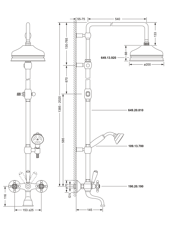 Смеситель для ванны ½" настенный, без душевого гарнитура JOERGER Delphi 109.20.390.000 - Вид №1