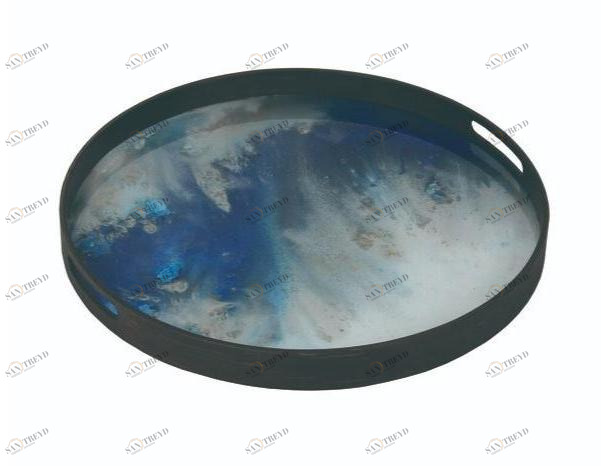 Ethnicraft Круглый поднос из дерева и стекла Tribal quest 20371