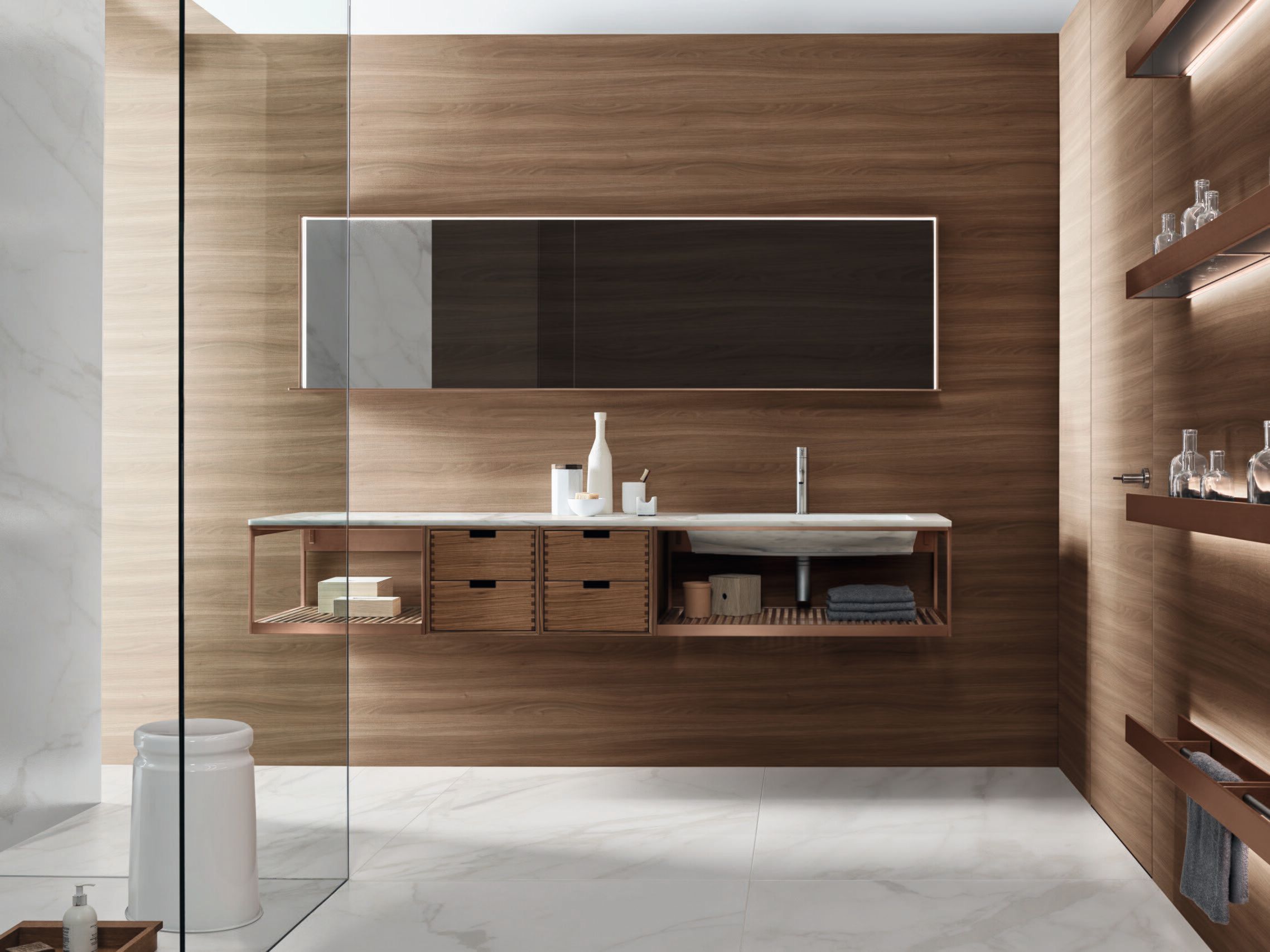 Мебель для ванной комнаты из грецкого ореха и мрамора Calacatta Noorth Fjord ARCH-00063085