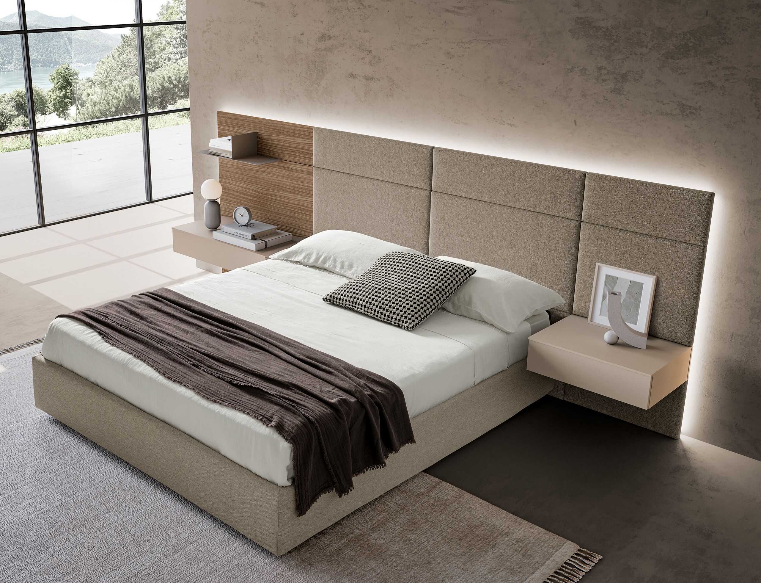 Двуспальная кровать из дерева и ткани со встроенным освещением Adok MODULA ARCH-00059163 - Вид №3