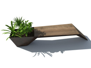 Скамейка из дерева и листового металла со встроенной плантатором без спинки