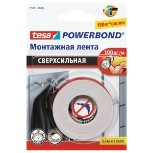 Лента клейкая двусторонняя ультра-сильная Tesa Powerbond 19 мм x 1.5 м цвет белый 82382253 STLM-2147187