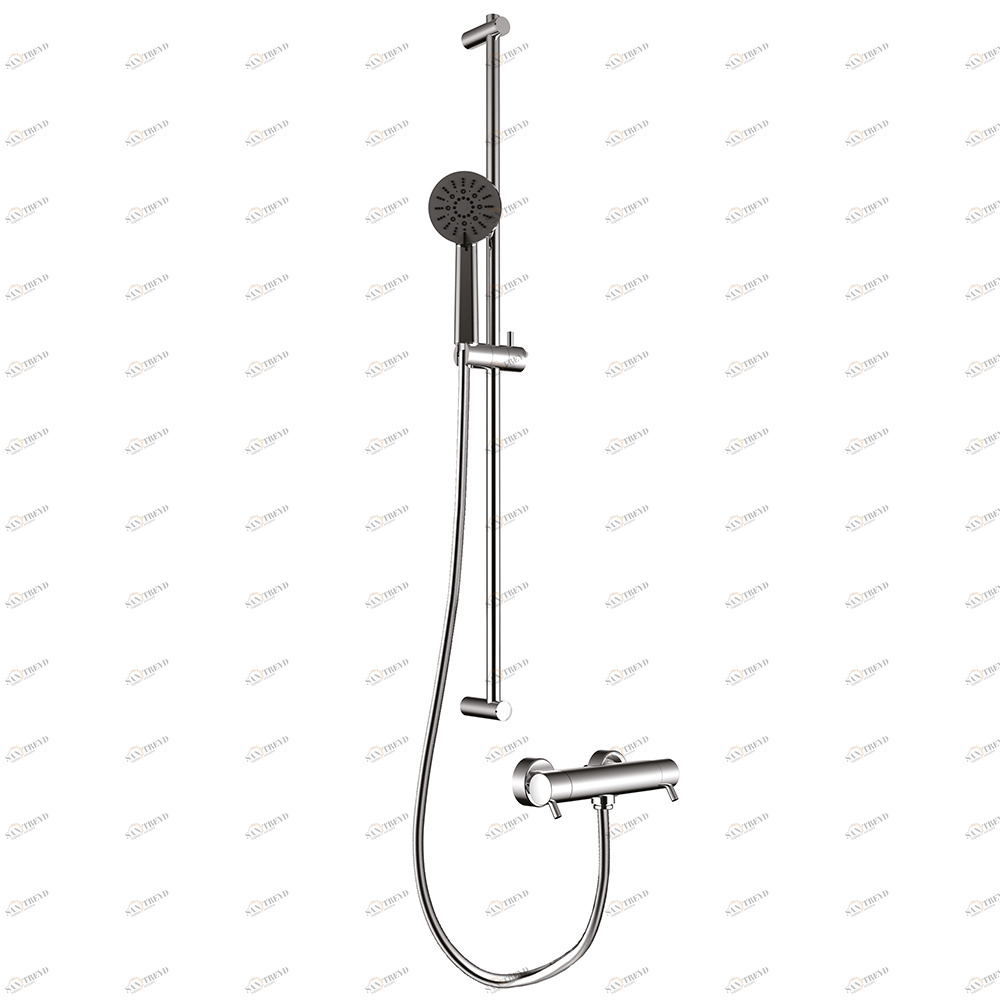 Graffio Круглая направляющая из латуни 890 мм с термостатическим смесителем, душ THETA из АБС-пластика, СЕРЕБРЯНЫЙ гибкий шланг 175 см. LM800 