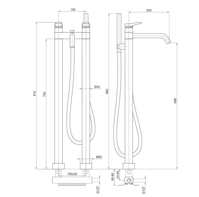 Напольный смеситель для ванны с ручным душем ABOUTWATER AL/23 ARCH-00096749 - Вид №2