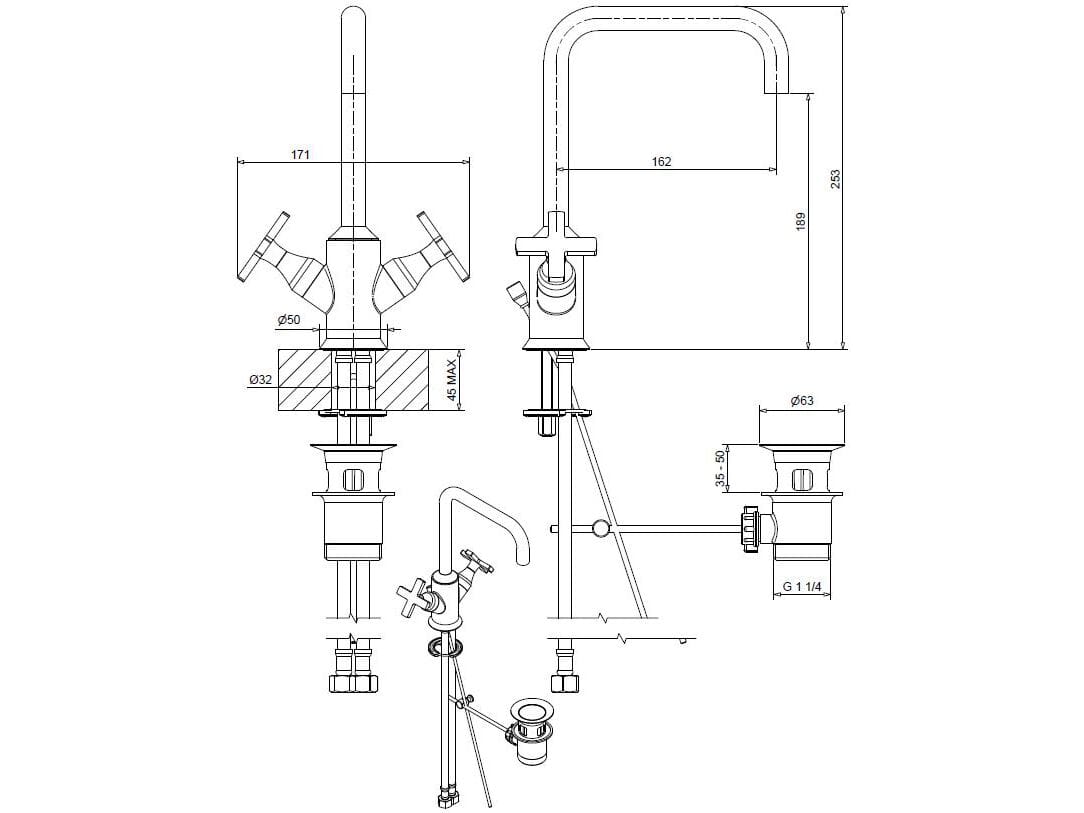 Смеситель для раковины из хромированной латуни Bugnatese Orion ARCH-00080966 - Вид №2