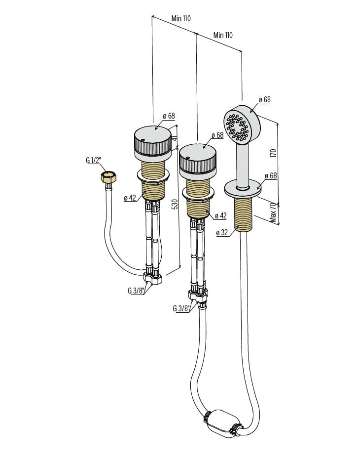 Набор для ванны с одной ручкой из нержавеющей стали с ручным душем Amphora катушка ARCH-00110607 - Вид №2