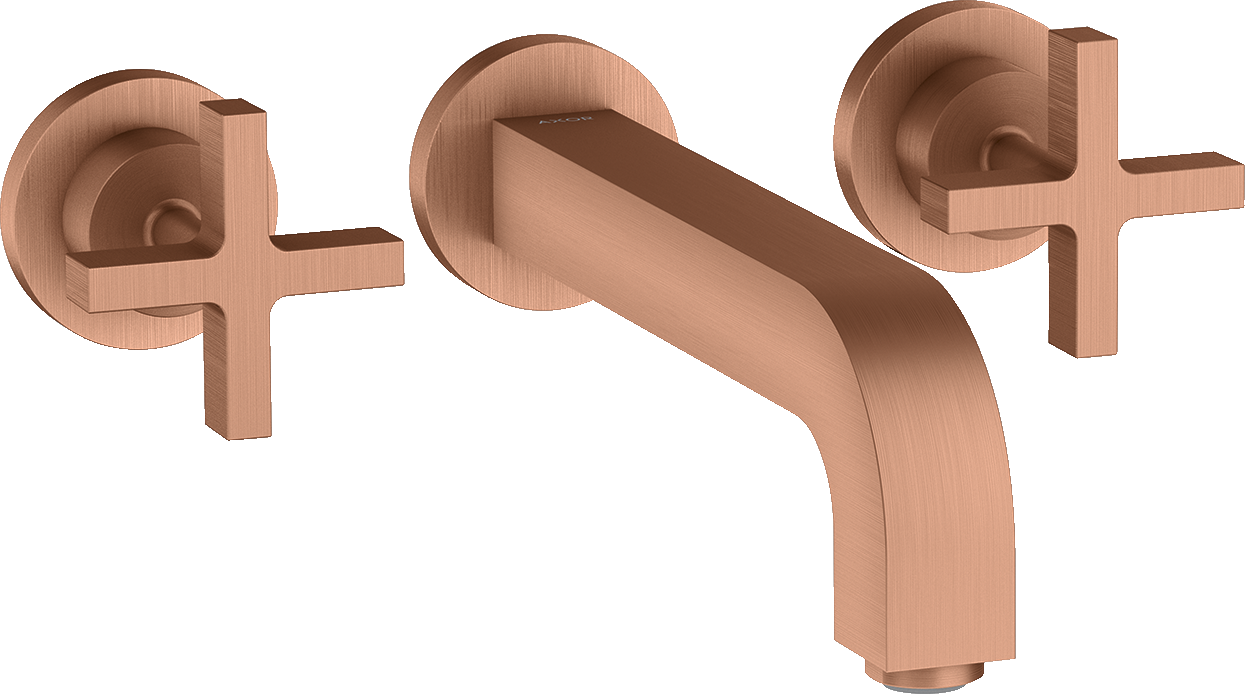 39143310 Смеситель для раковины на 3 отверстия, скрытого монтажа, настенный, с изливом 222 мм, поперечными ручками и накладками AXOR CITTERIO