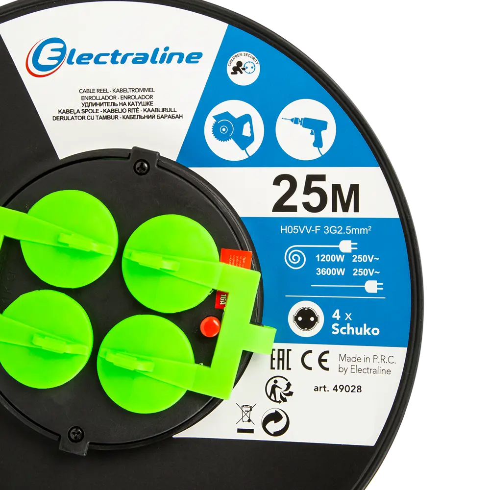 Удлинитель на катушке Electraline 4 розетки с заземлением 3x2.5 мм 25 м цвет черный STLM-2187202 - Вид №4