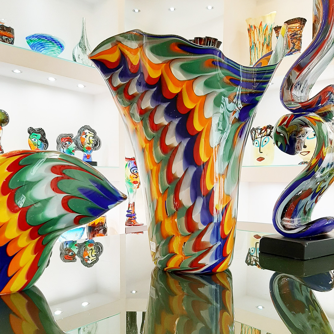 4550 ORIGINALMURANOGLASS Ваза Всплеск красок - Дутая ваза - муранское стекло OMG 34 см  - Вид №1