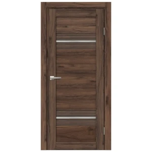 Дверь межкомнатная со стеклом Дуб Шуя Г 90x200 см ПВХ цвет коричневый с замком и петлями