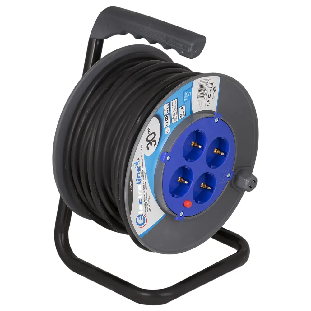 Удлинитель с заземлением на катушке Electraline 4 розетки 3х1.5 мм 30 м STLM-2002425