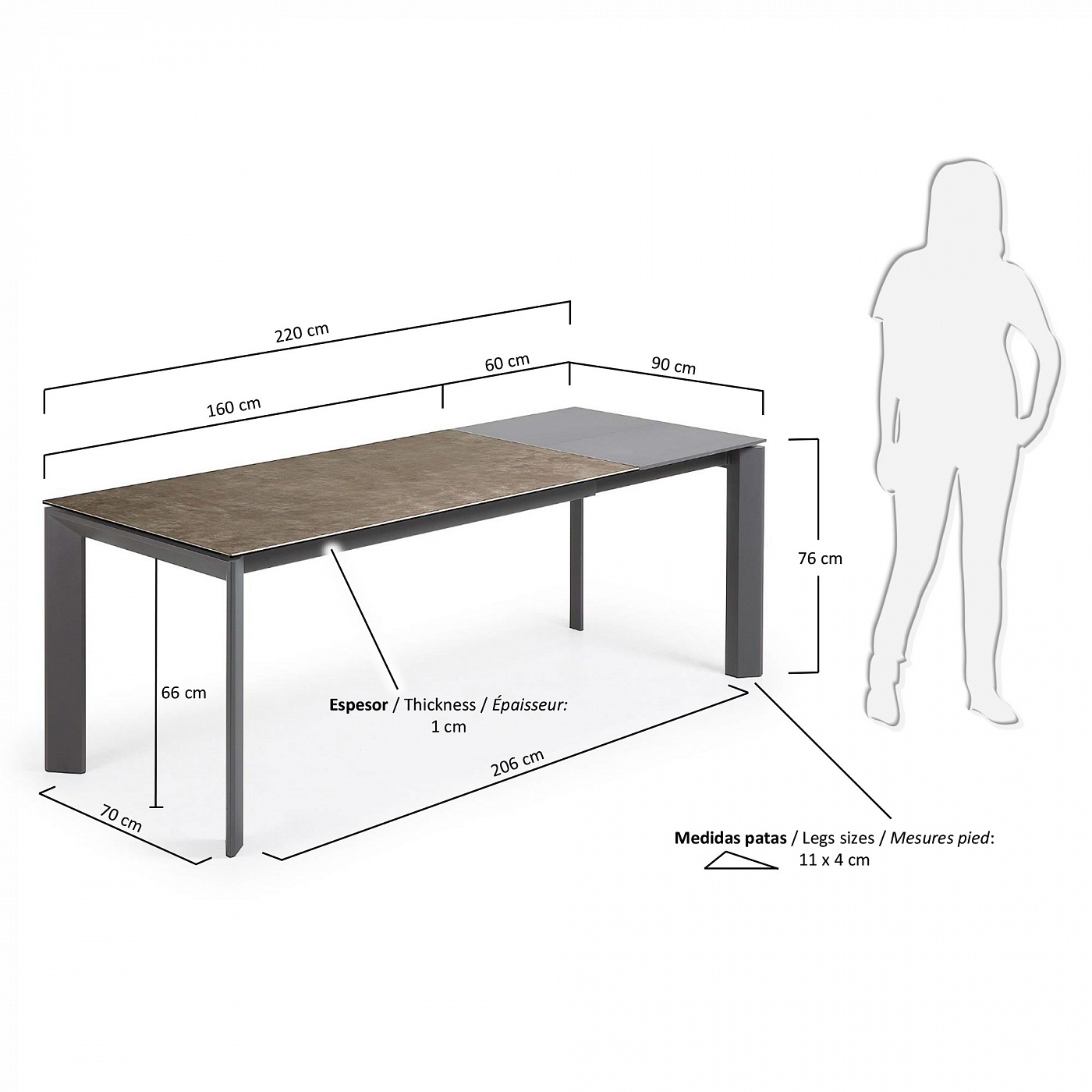 051246 Стол Atta 160 (220) x90 антрацит, серый, керамика La Forma Axis - Вид №4