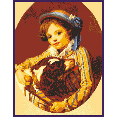 180х235кл Схема для вышивания цв. А3 ДК-240 "Девушка с собачкой" Santreyd 