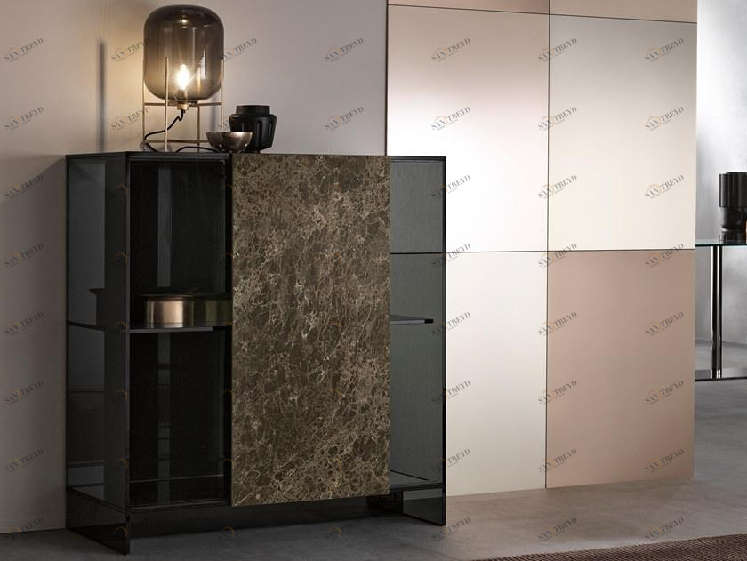 Tonelli Design Буфет из темного мрамора и стекла emperador Shoji sun-id-1362063