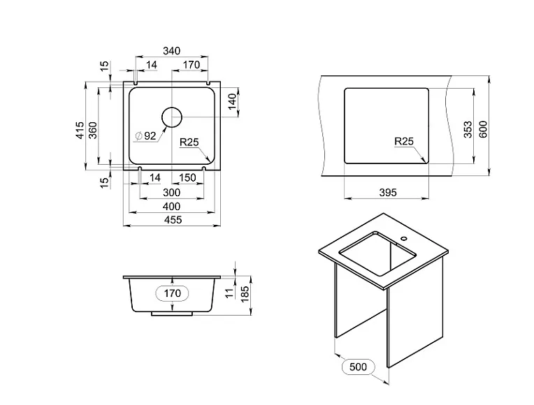 3601, ЧЁРНЫЙ, кухонная мойка, кварц GRANULA 3601-ST80 - Вид №3