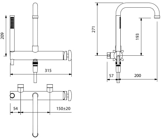 Однорычажный смеситель для ванны с переключателем Park Avenue Cross ARCH-00100513 - Вид №3