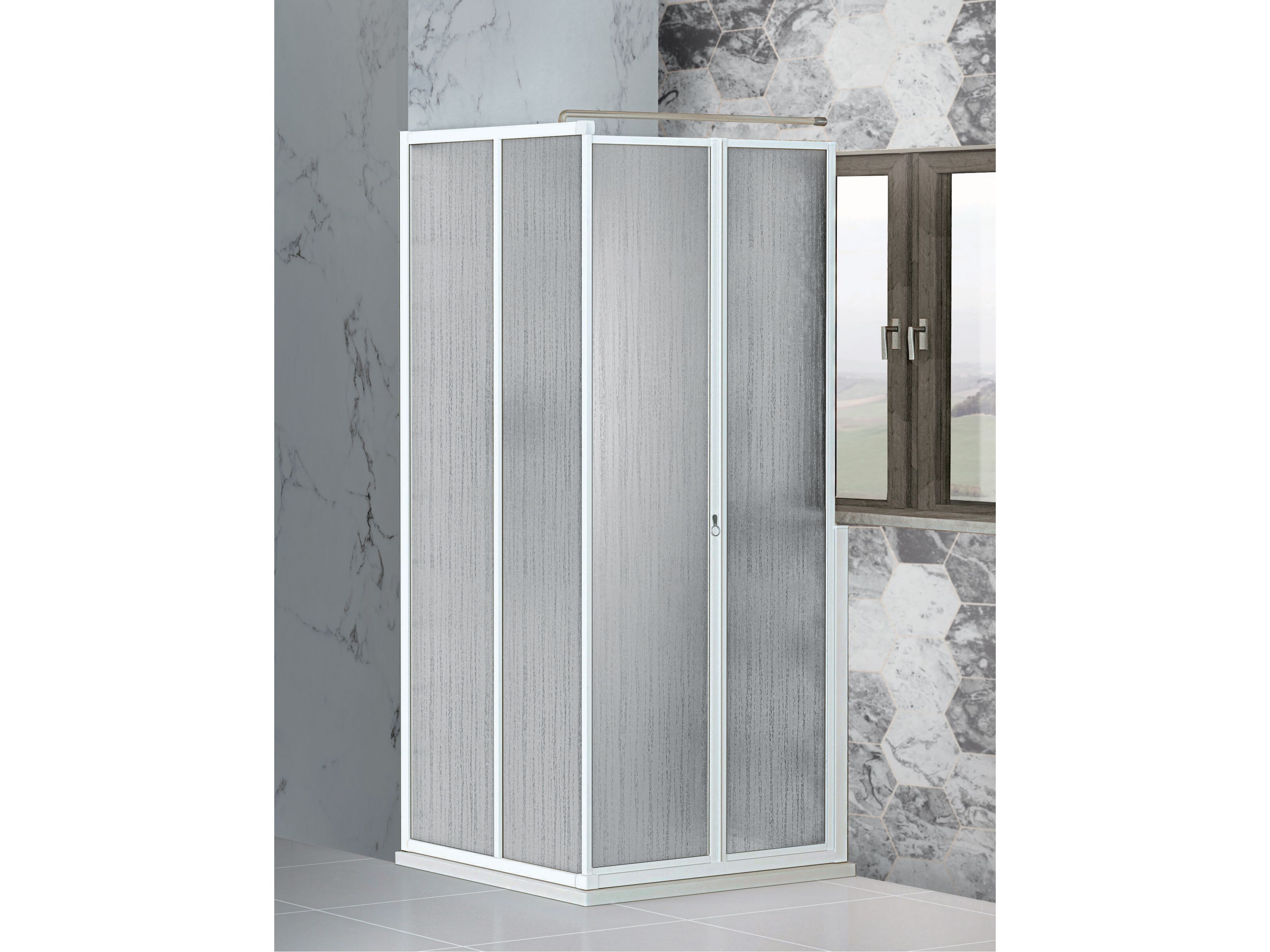 Угловая душевая кабина из акрилового стекла с раздвижной дверью Metidea золото ARCH-00000163 - Вид №1