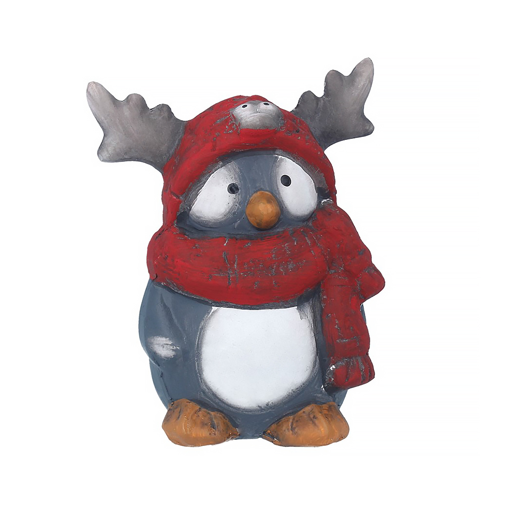 18055 Пингвин "Рогатик" в красном шарфе средний 10.5 х 8 х 12.8 см Santreyd 