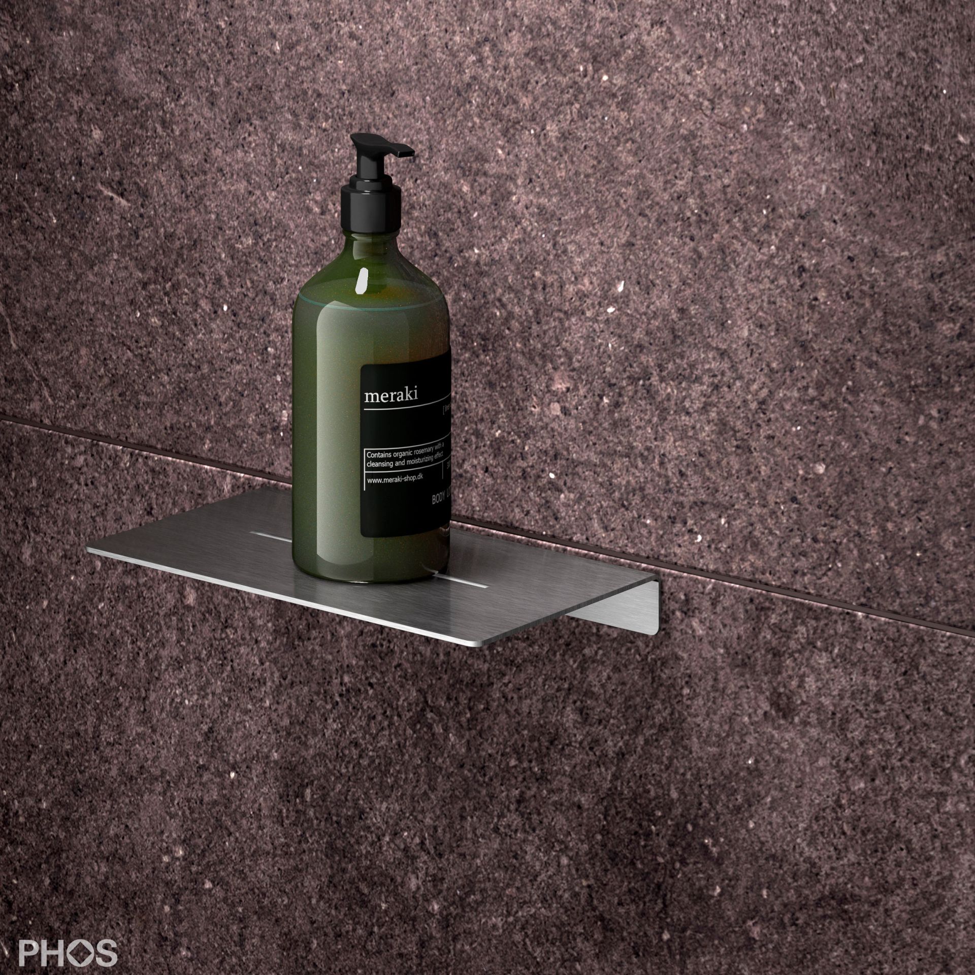 DA200 Полка для душа с резьбой, длина 20 x глубина 12 см, шлифованная вручную PHOS  - Вид №2