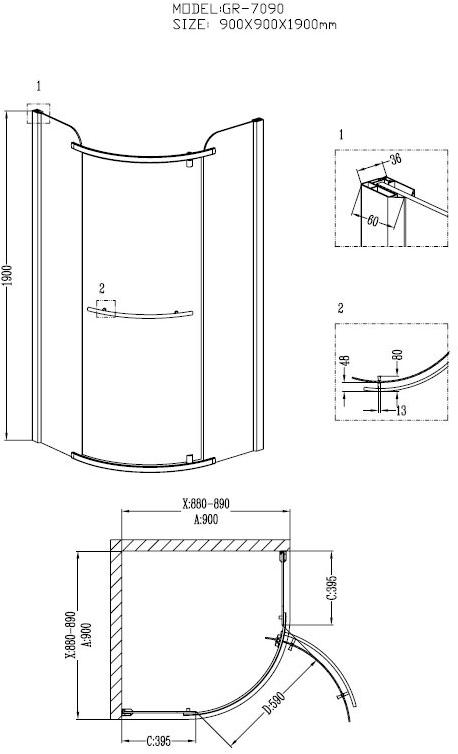 Душевое ограждение GROSSMAN GR-7090 Classic 90*90*190 полукруг, дверь распашная - Вид №1