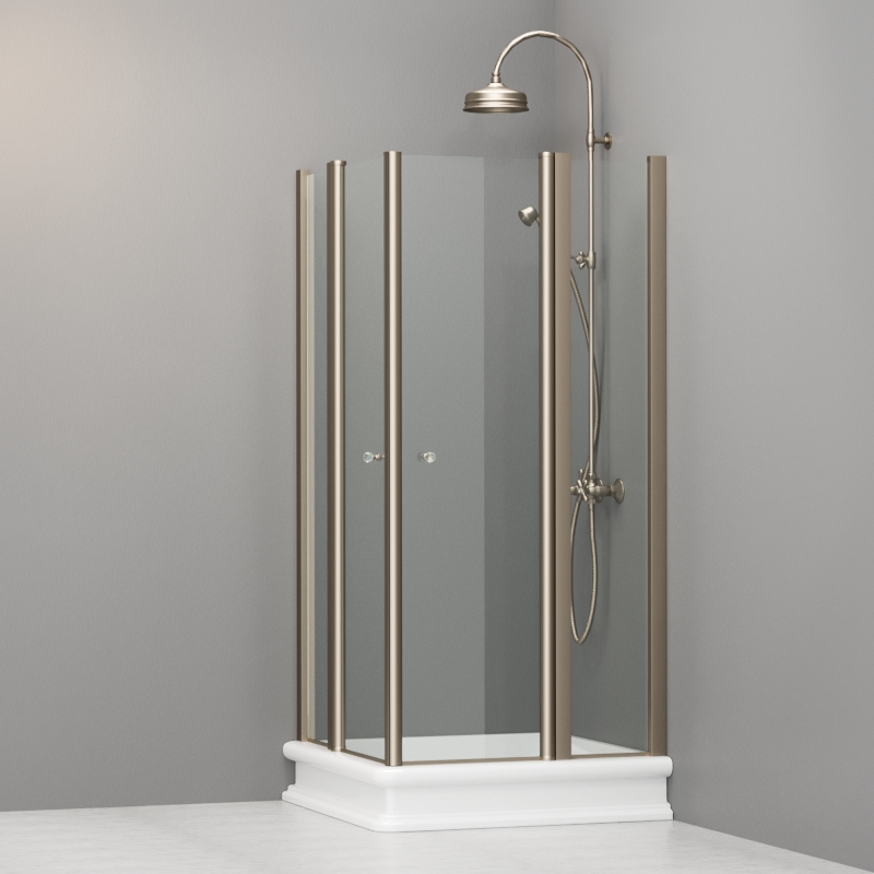 9145T3 Душевая кабинаDX/SX с двумя распашными дверьми и неподвижными элементами для душевого поддона квадрат 90x90, цвет Бронзовый Kerasan RETRO Италия 