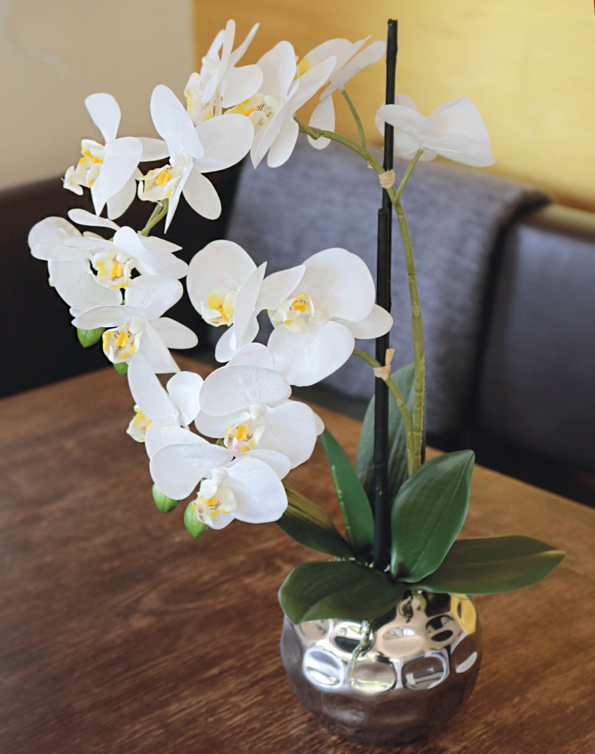 2772 778 a3 Пластиковая орхидея Phalaenopsis, 2-х кратная, горшечная, 45 см, real touch, бежево-белая H-andreas  - Вид №6