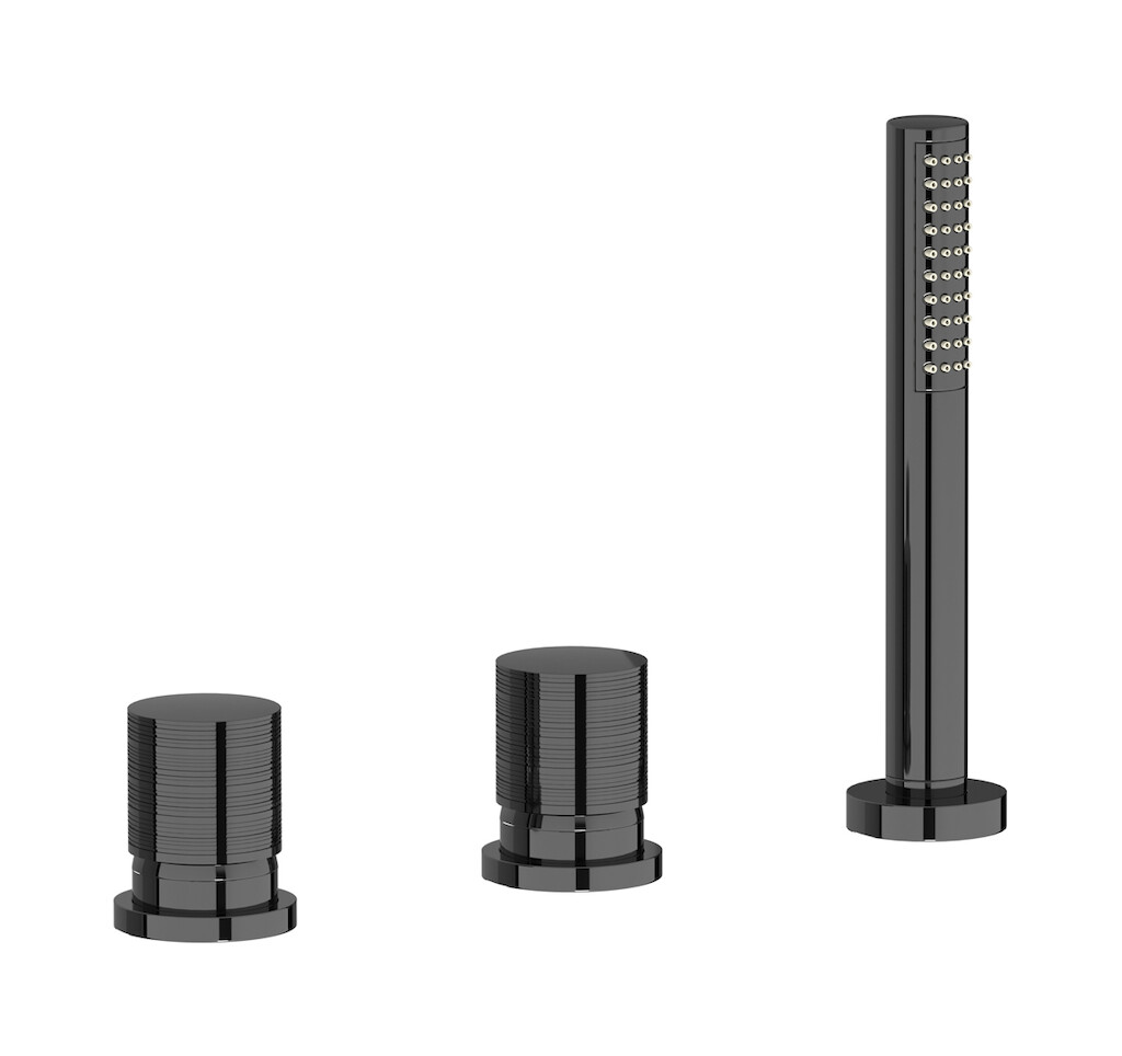 Смеситель на бортик ванной на 3 отверстия с изливом, дивертером и душевым гарнитуром. WE ARE IB vn312rs Black Chrome Vinile