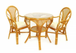 Мебель садовая бежево-золотая, столик и кресла на 2 персоны Arabika-2 ЭКО ДИЗАЙН ПЛЕТЕНАЯ 009658 Бежевый