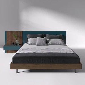 Кровать двуспальная 180х200 с подвесной тумбой тонированный дуб с бирюзовым Mark BRAGIN DESIGN ДИЗАЙНЕРСКИЕ 00-3879385 Голубой;коричневый