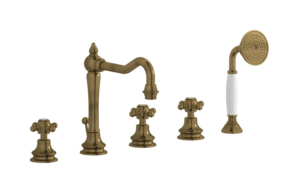 Смеситель на бортик ванной на 5 отверстий с дивертером и душевым гарнитуром. WE ARE IB hr396bb Antique Bronze Hermes