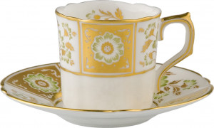 90782 Royal Crown Derby Чашка кофейная с блюдцем Royal Crown Derby "Дерби, зеленый декор" Фарфор костяной