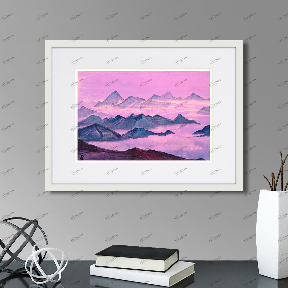 Картина в деревянной раме 42х32 см "Гималаи (этюд). Священные Гималаи. 1934г." КАРТИНЫ В КВАРТИРУ  264838 Белый;розовый;черный;разноцветный 