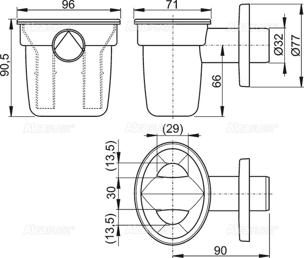 Воронка с сифоном для сбора конденсата DN32 ALCAPLAST AKS1 - Вид №1