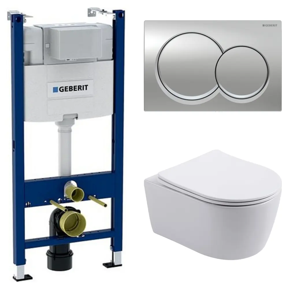 Комплект инсталляции Geberit Alpha с безободковым унитазом Aquatek Европа клавиша Geberit Alpha хром STLM-2082092