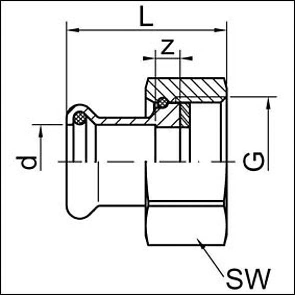 111359221 SANHA 11359G пресс-фитинг газ, бронза, разъемн.соед.с плоск.упл. 22x1 мм  - Вид №1