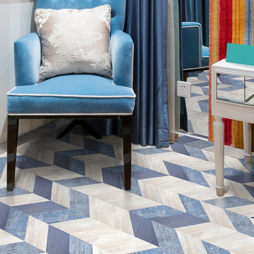 Паркет Ёлка CorkStyle Chevron Chevron Blue Дизайнерский (Гладкая) 1235х305 мм 4200200003 - Вид №1