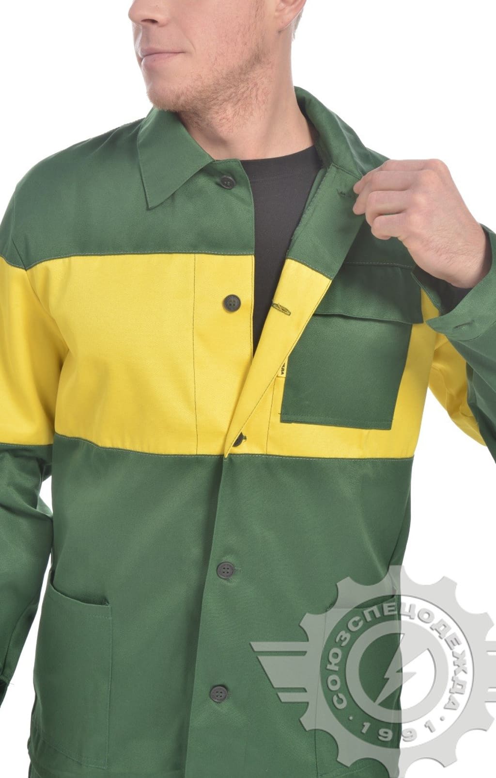 69967 Костюм "Ударник" темно-зеленый-желтый с СВП  Летняя спецодежда  размер 60-62/182-188  - Вид №8