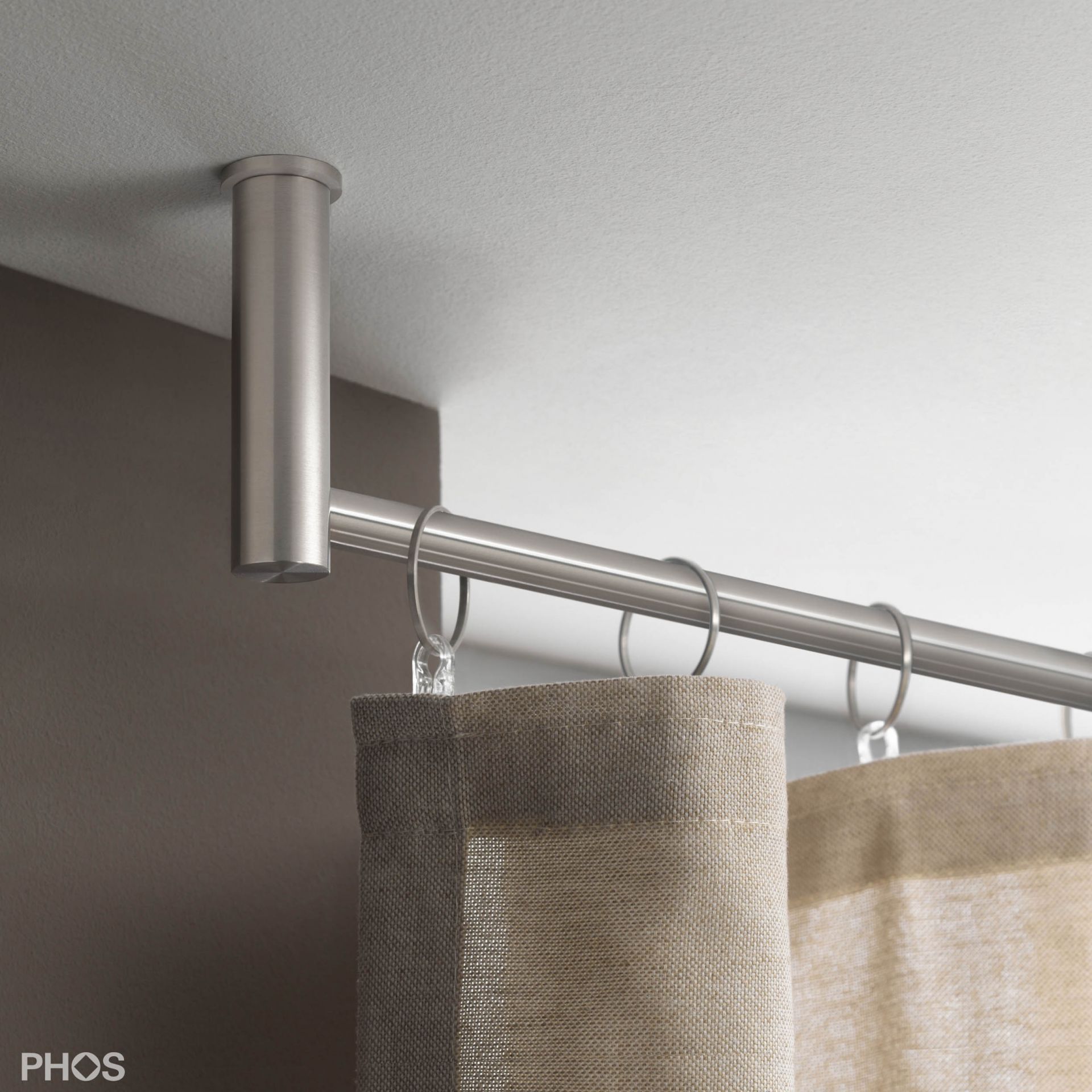 VS20-80E2200-D Комплект карнизов: 220 см с 2 концевыми кронштейнами и 1 кронштейном в качестве центральной опоры (небольшое расстояние до потолка) PHOS 