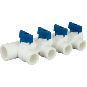 Коллектор на 4 выхода с кранами 25x20 мм полипропилен