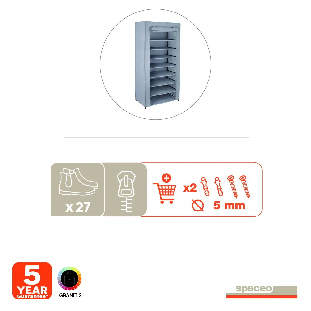 Стеллаж для обуви Spaceo 160x60x35 см 9 полок металл/нетканый материал цвет гранит STLM-2153689 - Вид №3