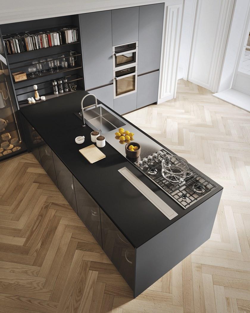 Alta Cucine Кухня из лакированного дерева и стекла с полуостровом Sistema 22 sun-id-1400862 - Вид №3
